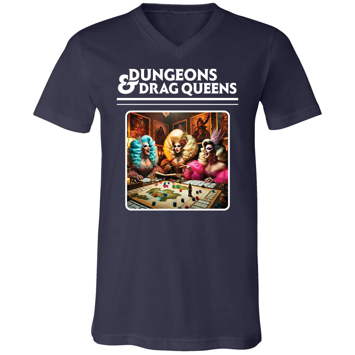 Dungeons & Drag Queens Unisex V-Neck T-Shirt - Navy - 2