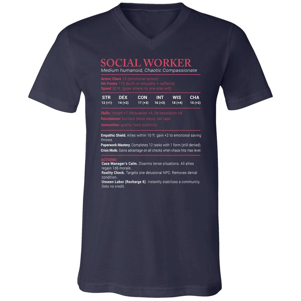 Social Worker Stats Unisex V-Neck T-Shirt - Navy - 2