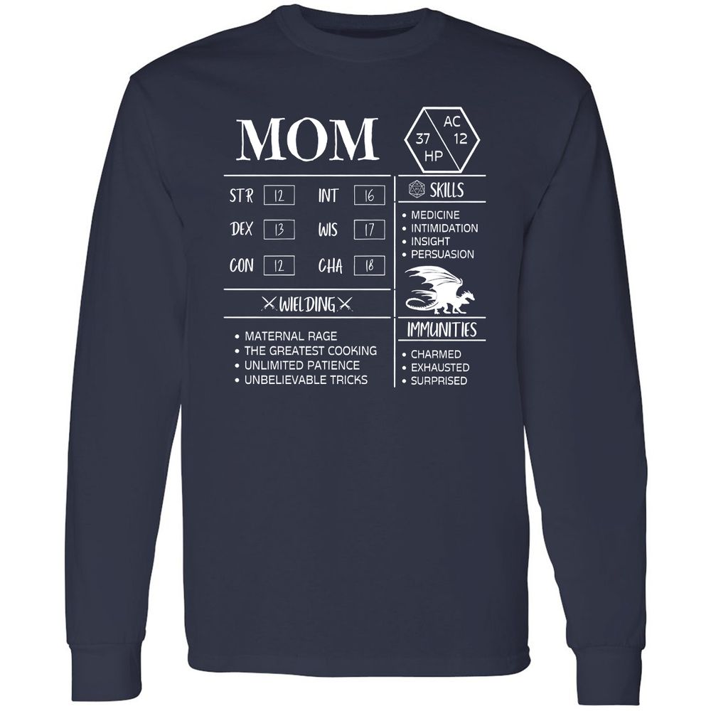 Mom Stats 2 Long Sleeve T-Shirt - Navy - 2