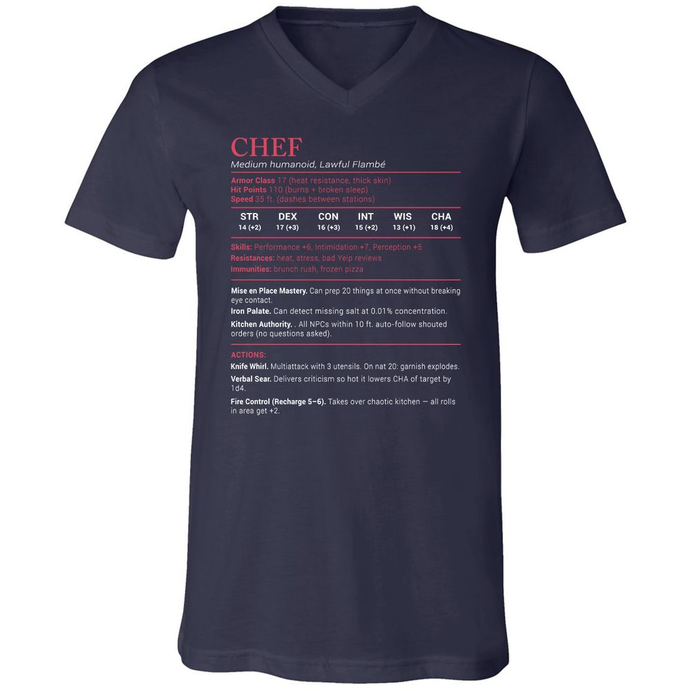 Chef Stats Unisex V-Neck T-Shirt - Navy - 2