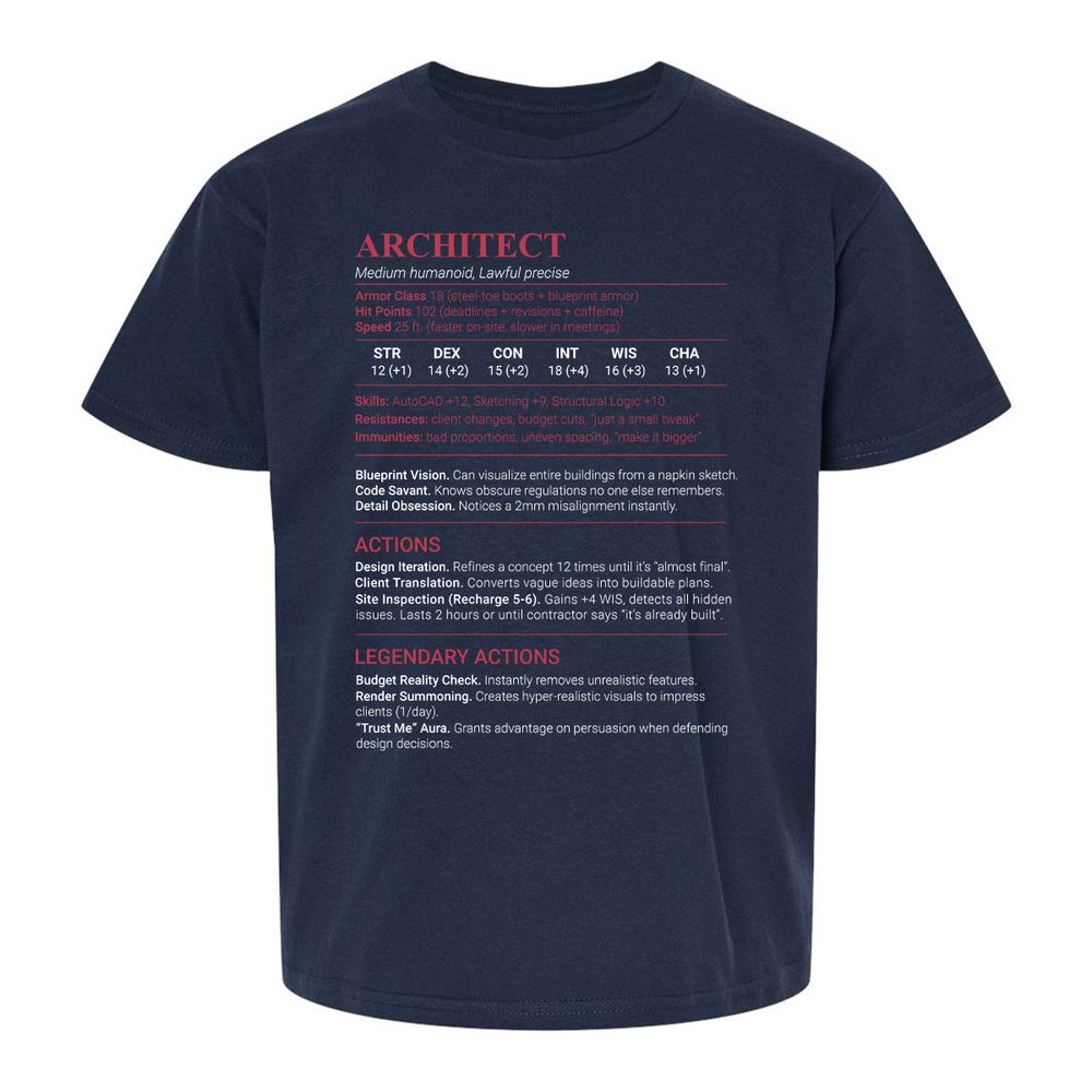 Architect Stats Kids T-Shirt - Navy - 2
