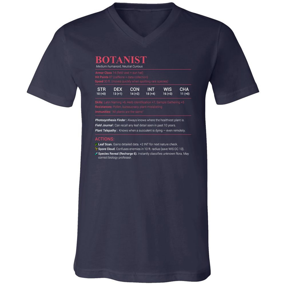 Botanist Stats Unisex V-Neck T-Shirt - Navy - 2