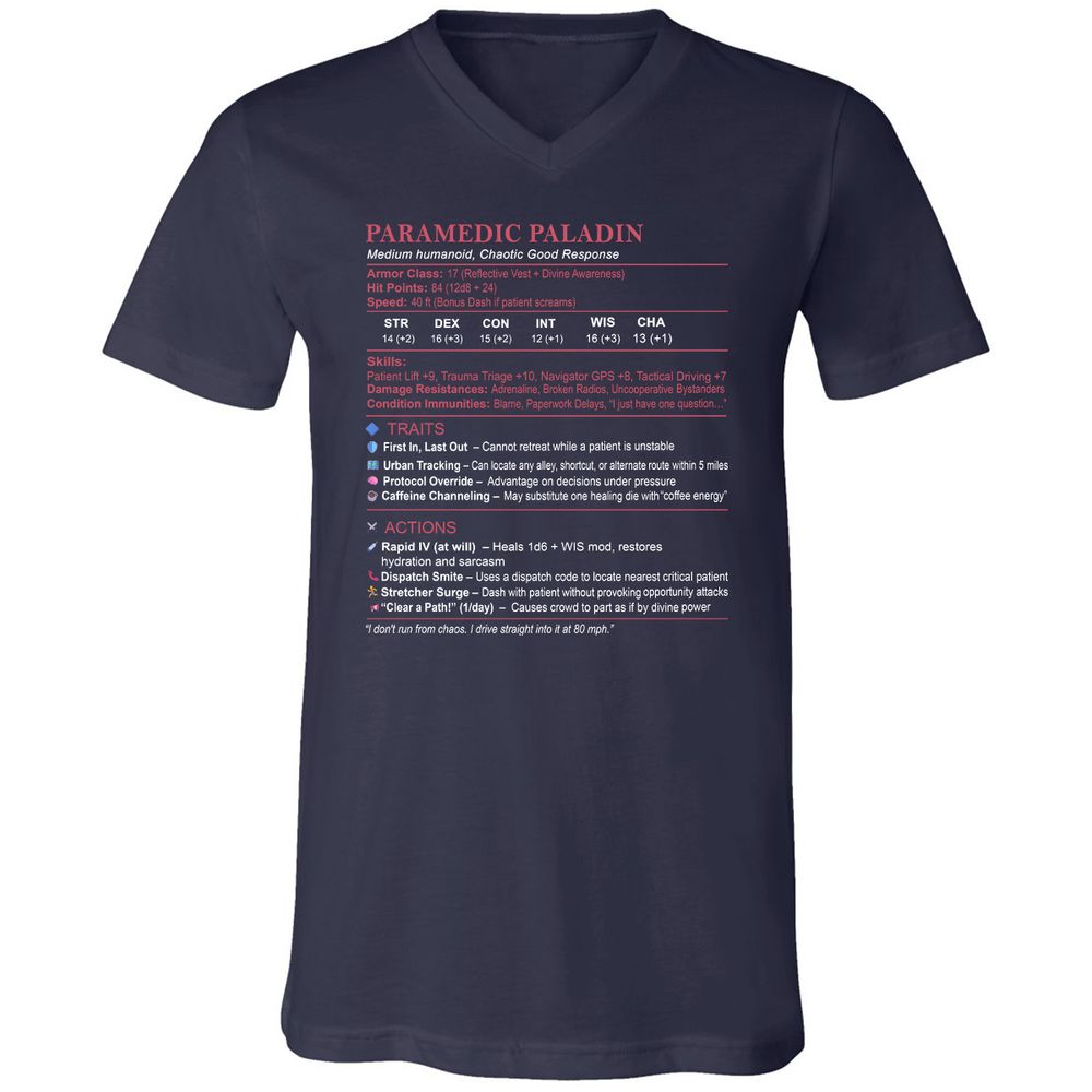 Paramedic Stats Unisex V-Neck T-Shirt - Navy - 2
