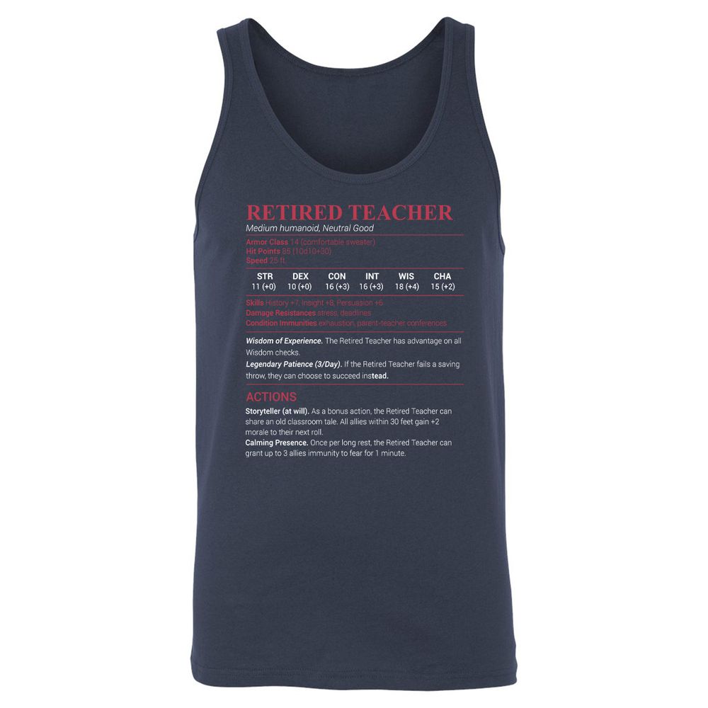 Retired Teacher Unisex Jersey Tank - Navy - 2
