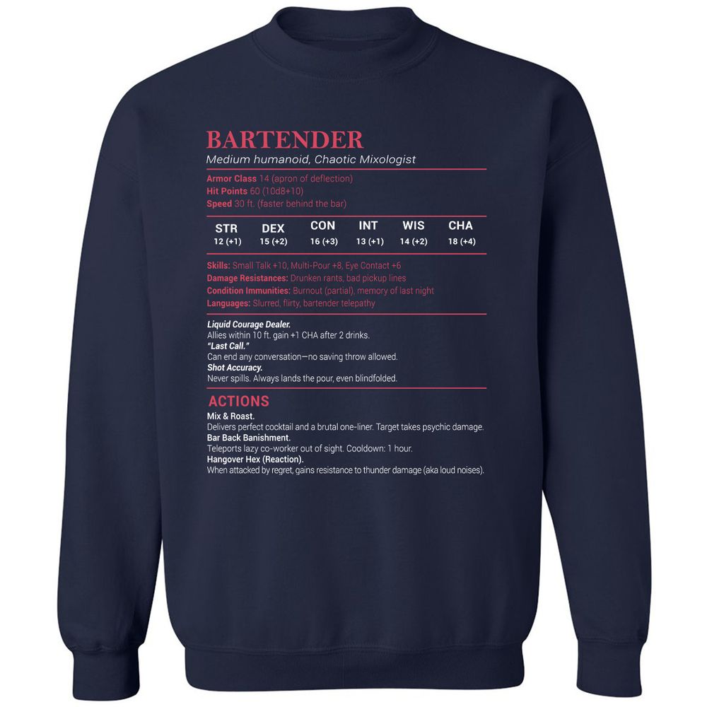 Bartender Stats Classic Unisex Sweatshirt - Navy - 2
