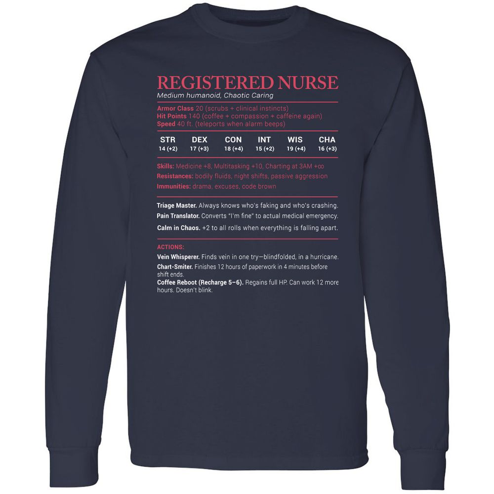 Registered Nurse Stats Long Sleeve T-Shirt - Navy - 2
