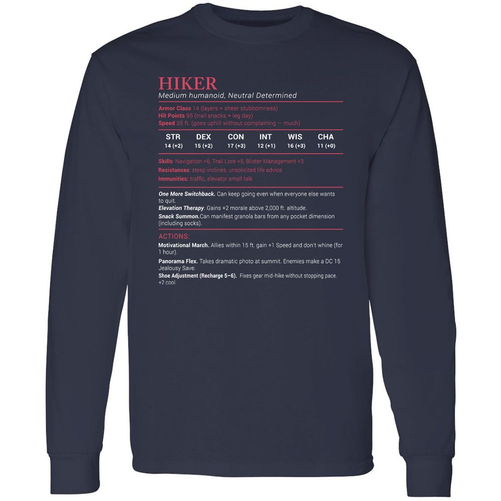Hiker Stats Long Sleeve T-Shirt - Navy - 2