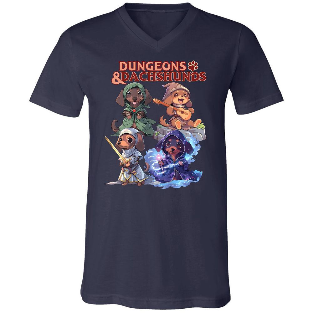 Dungeons & Dachshunds Unisex V-Neck T-Shirt - Navy - 2