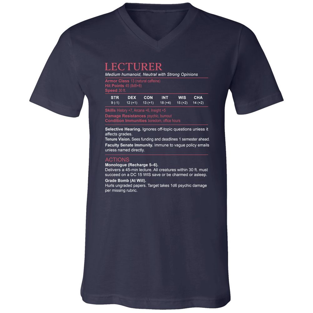 Lecturer Stats Unisex V-Neck T-Shirt - Navy - 2