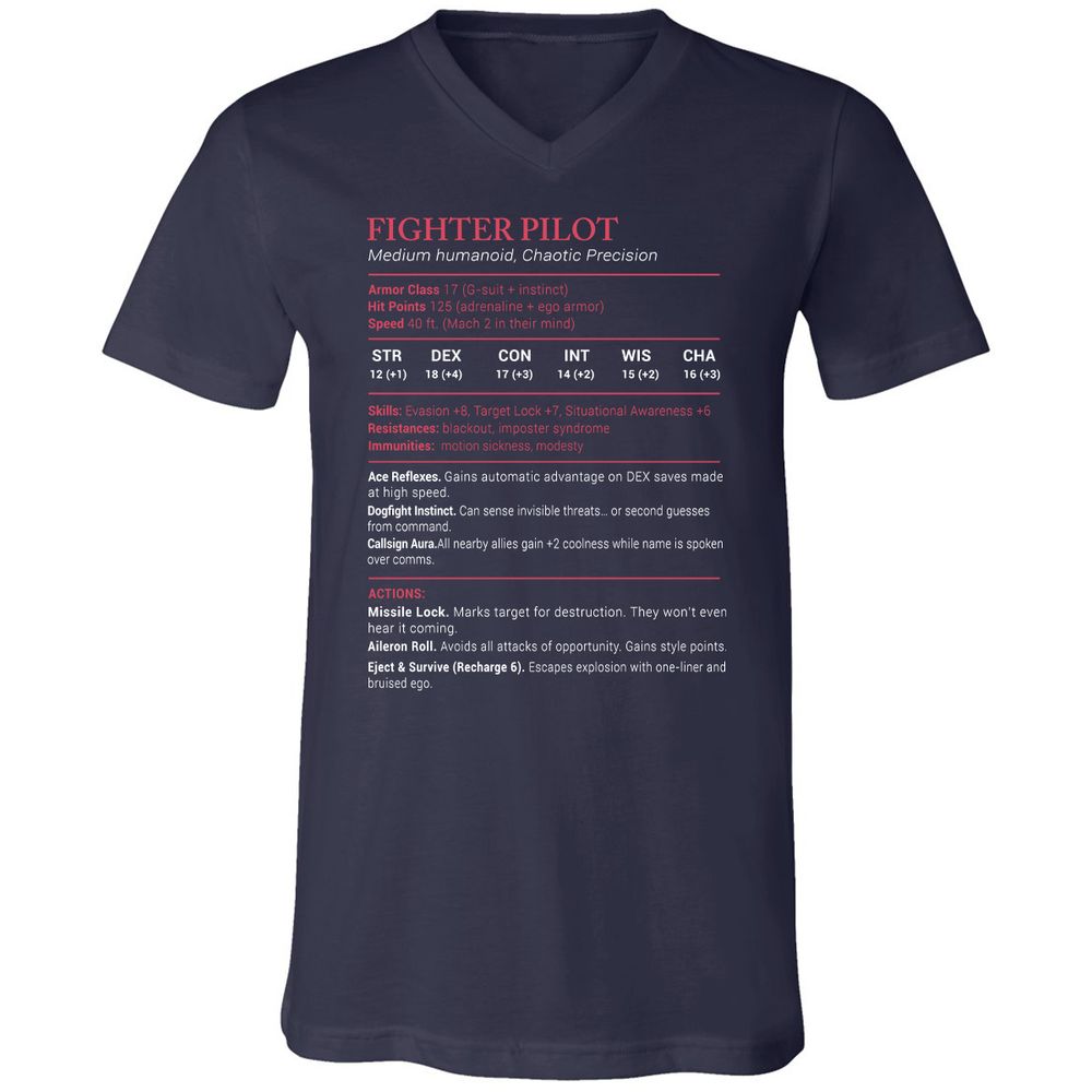 Fighter Pilot Stats Unisex V-Neck T-Shirt - Navy - 2