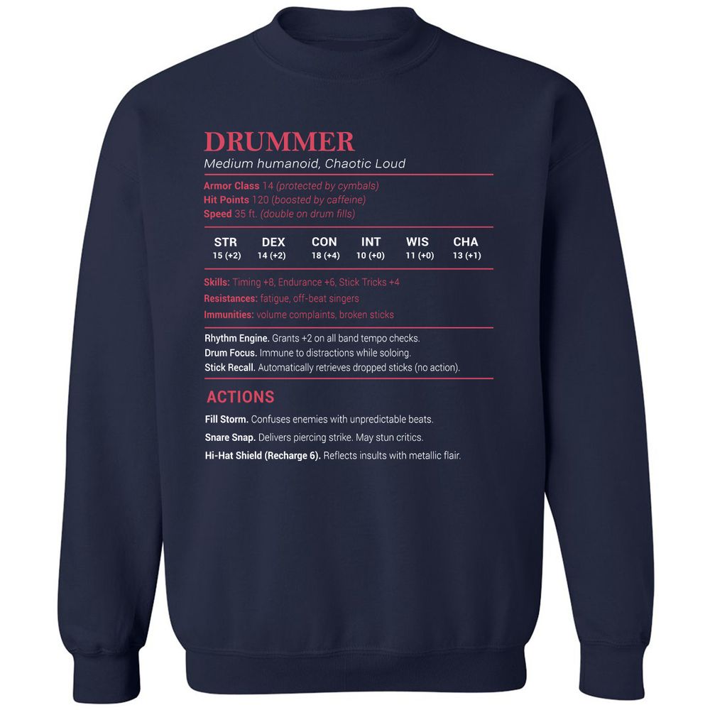 Drummer Stats Classic Unisex Sweatshirt - Navy - 2
