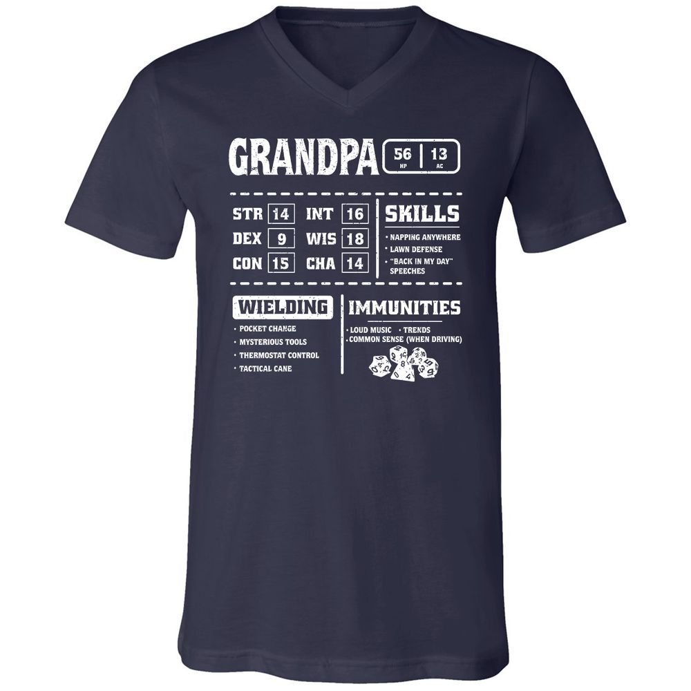 Grandpa Stats 2 Unisex V-Neck T-Shirt - Navy - 2