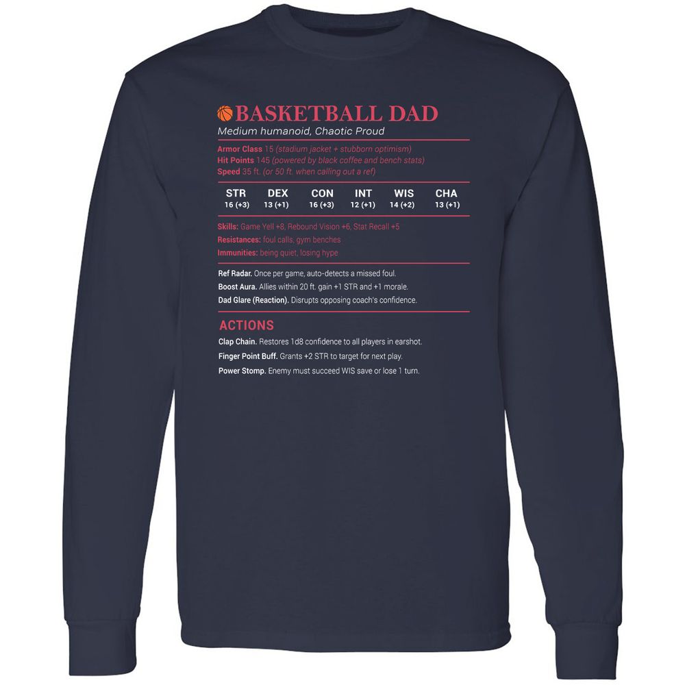 Basketball Dad Long Sleeve T-Shirt - Navy - 2