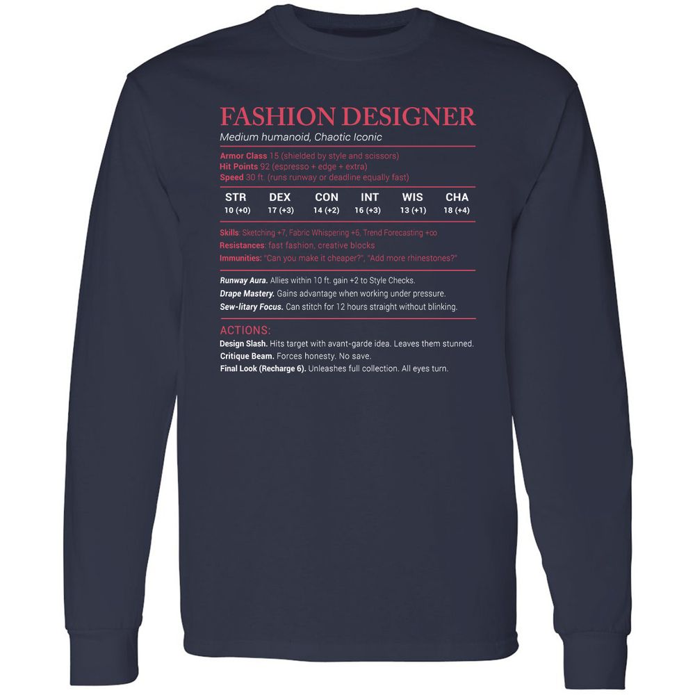 Fashion Designer Stats Long Sleeve T-Shirt - Navy - 2