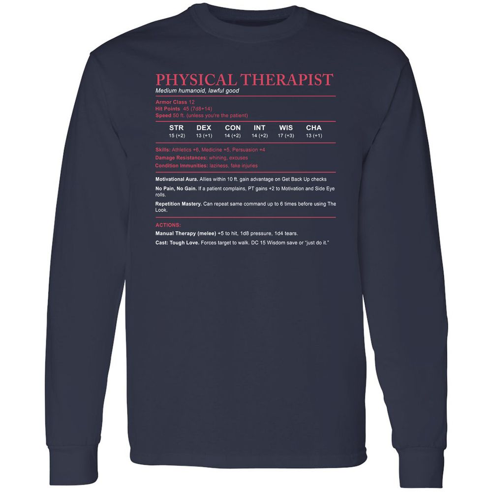Physical Therapist Stats Long Sleeve T-Shirt - Navy - 2