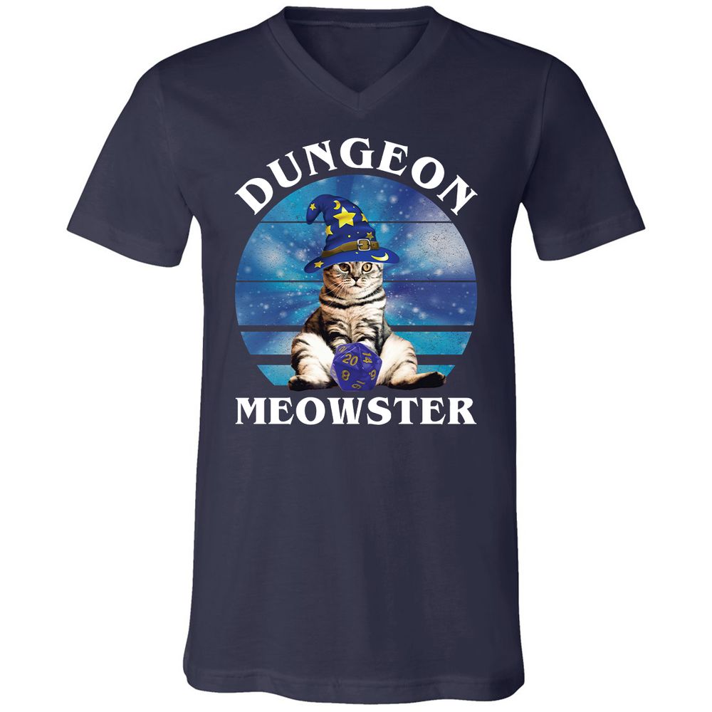 Dungeon Meowster Vintage Unisex V-Neck T-Shirt - Navy - 2