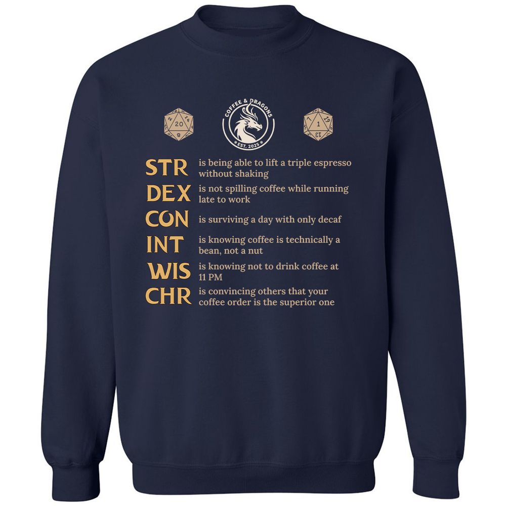 Coffee & Dragons RPG Stats Classic Unisex Sweatshirt - Navy - 2