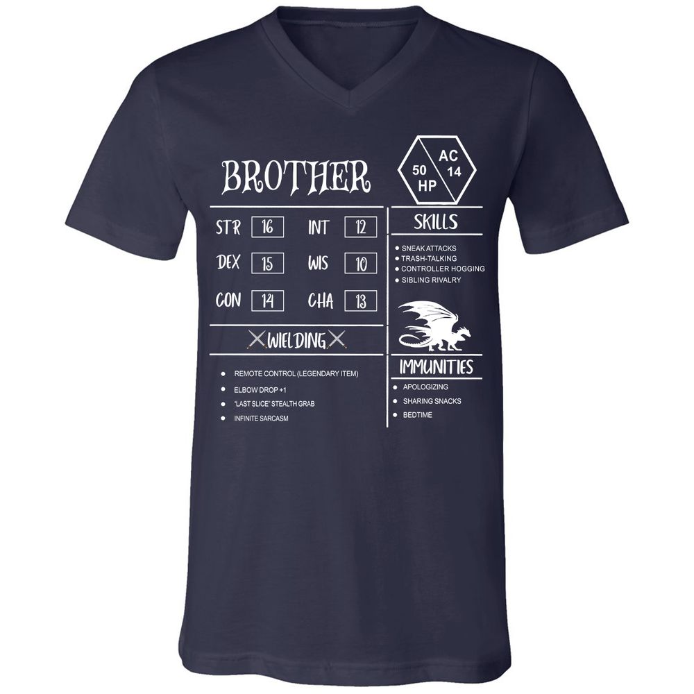 Brother Stats Unisex V-Neck T-Shirt - Navy - 2