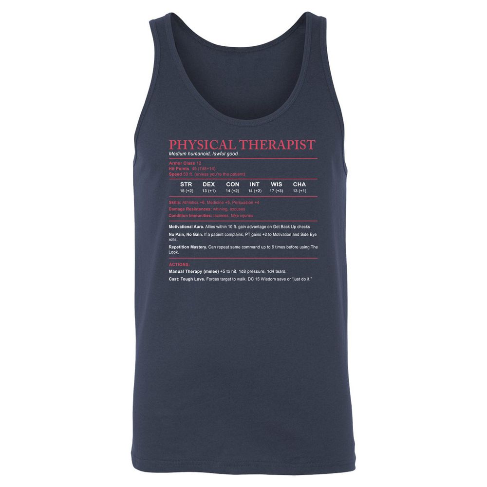 Physical Therapist Stats Unisex Jersey Tank - Navy - 2