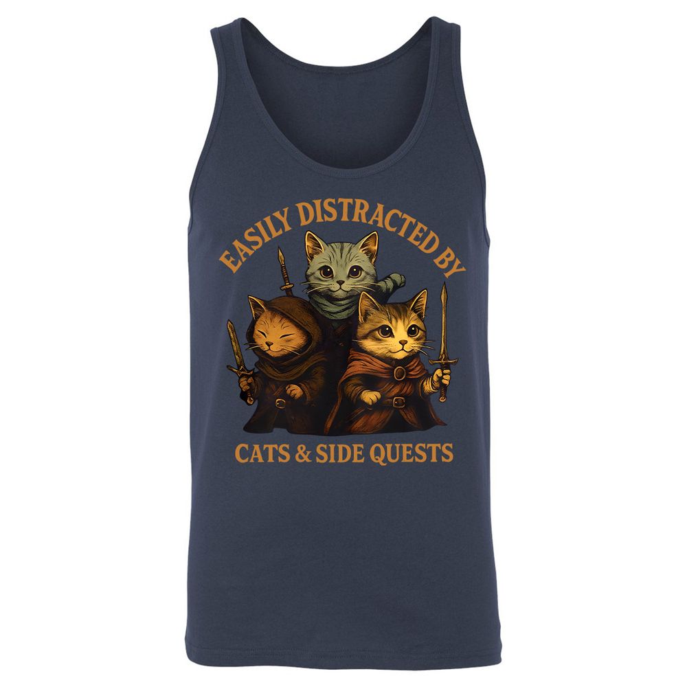 Easily Distracted By Cats & Side Quests Unisex Jersey Tank - Navy - 2