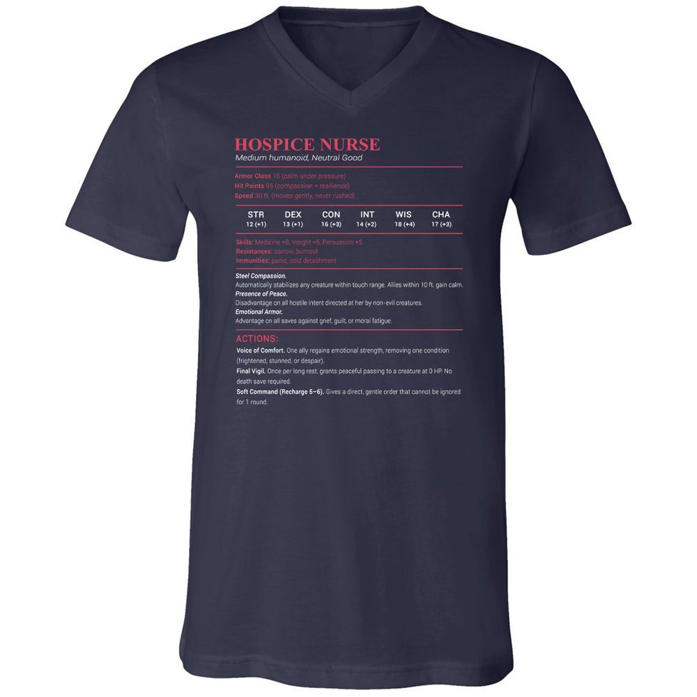 Hospice Nurse Stats Unisex V-Neck T-Shirt - Navy - 2