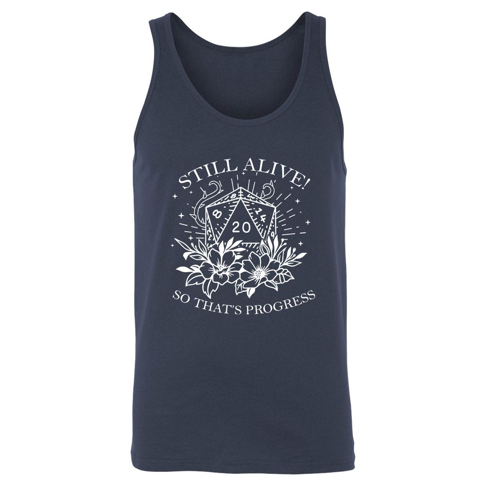 2710 Still Alive! So That’s Progress Unisex Jersey Tank - Navy - 2