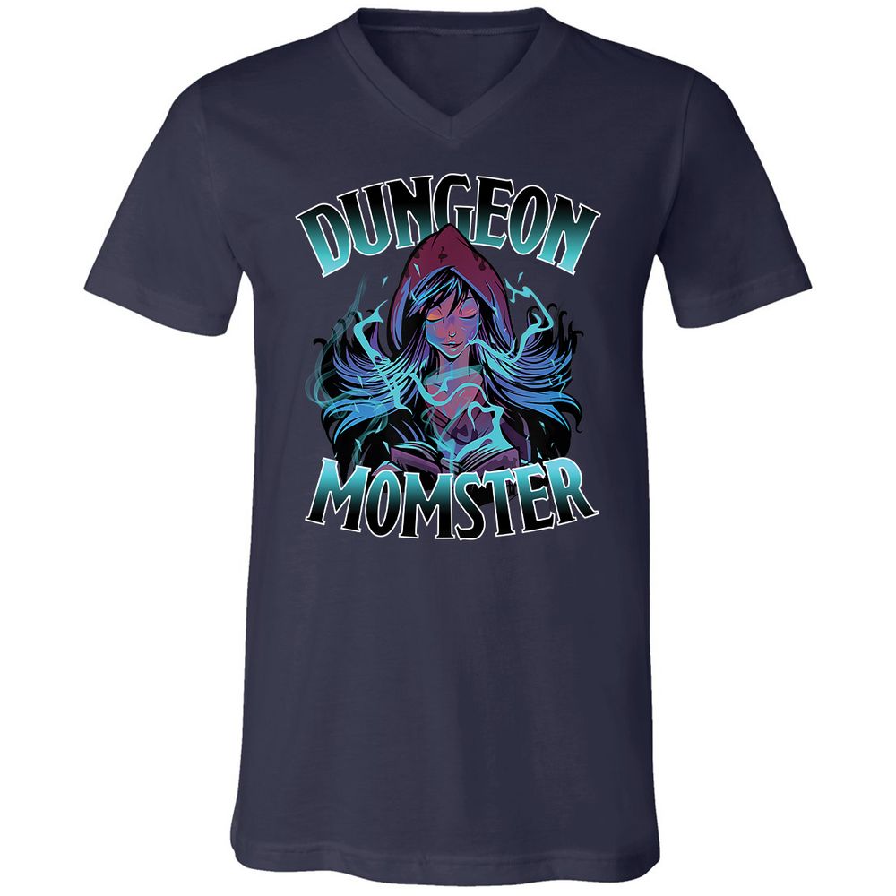 Dungeon Momster Unisex V-Neck T-Shirt - Navy - 2