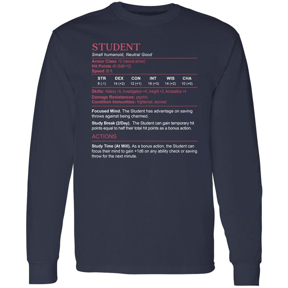 Student Stats Long Sleeve T-Shirt - Navy - 2