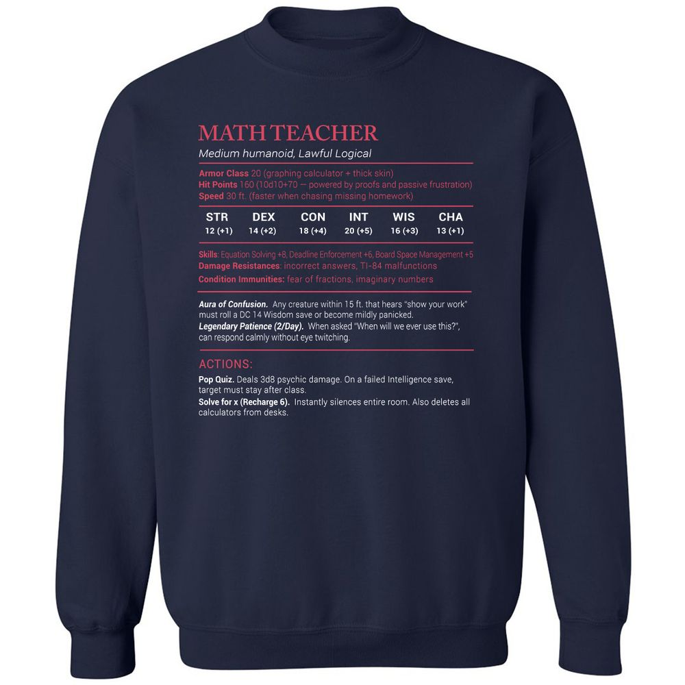 Math Teacher Stats Classic Unisex Sweatshirt - Navy - 2