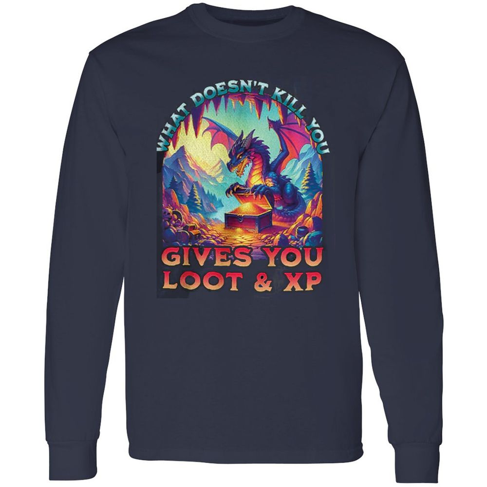 What Doesn't Kill You Give You Loot & XP Long Sleeve T-Shirt - Navy - 2