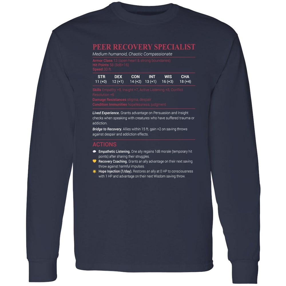 Peer Recovery Specialist Long Sleeve T-Shirt - Navy - 2