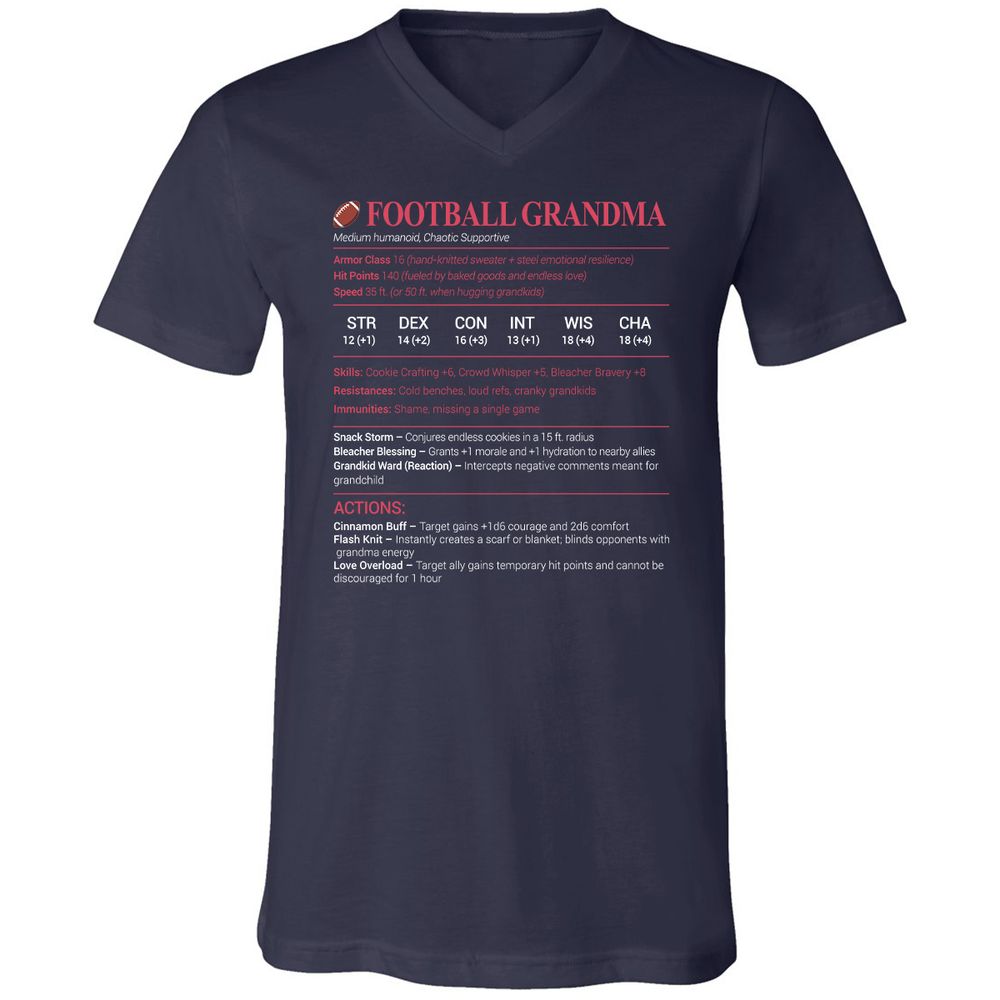 Football Grandma Unisex V-Neck T-Shirt - Navy - 2