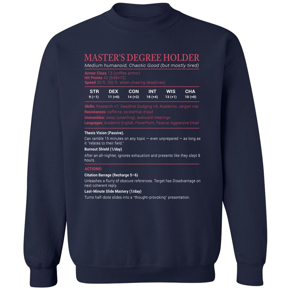 Master Degree's Holder Stats Classic Unisex Sweatshirt - Navy - 2