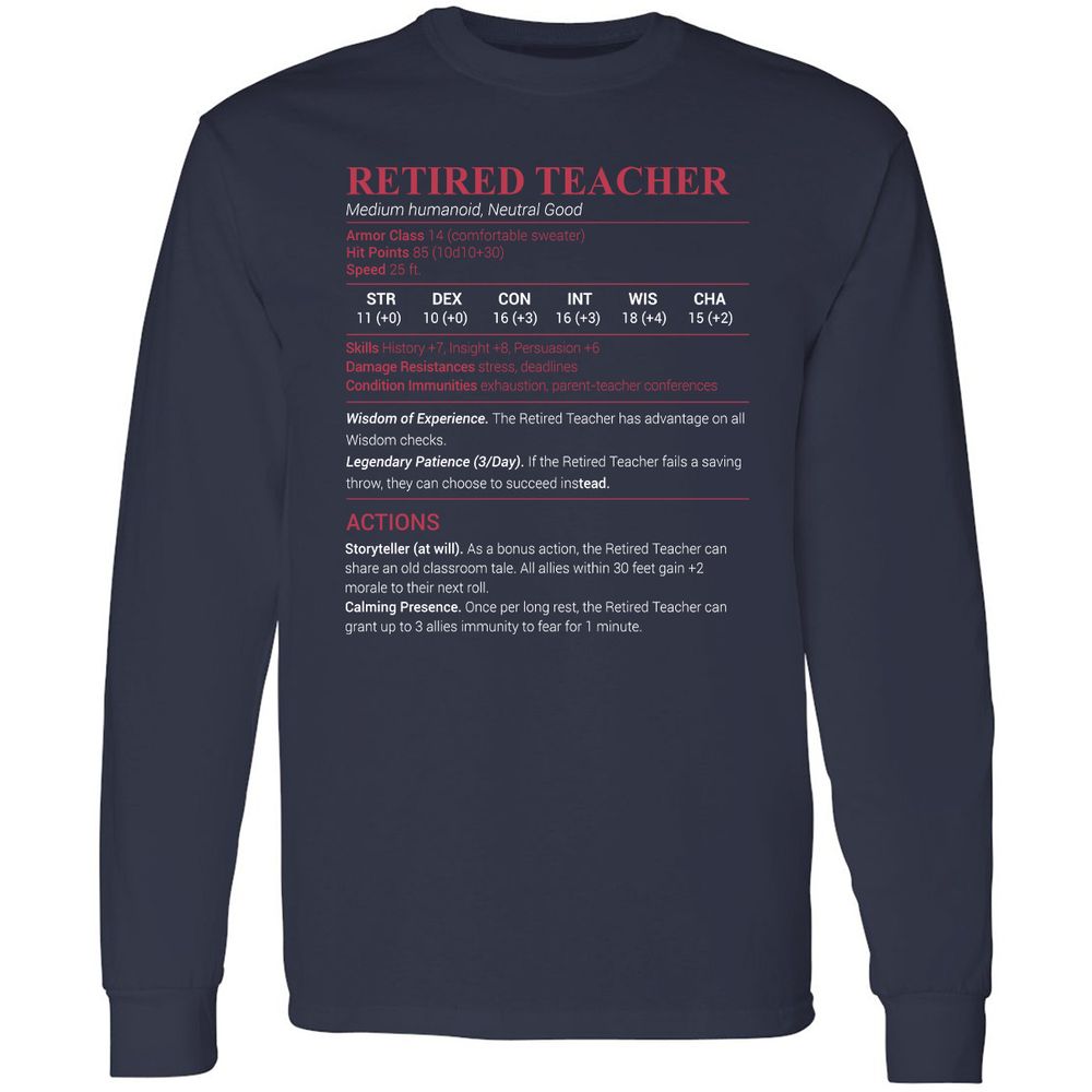 Retired Teacher Long Sleeve T-Shirt - Navy - 2