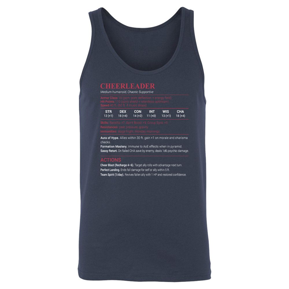 Cheerleader Stats Unisex Jersey Tank - Navy - 2