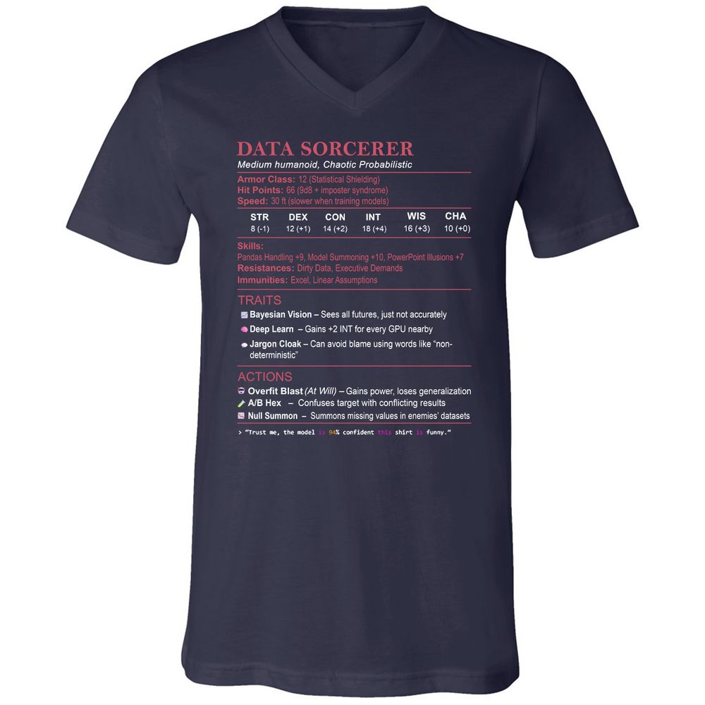 Data Scientist Stats (Data Sorcerer) Unisex V-Neck T-Shirt - Navy - 2