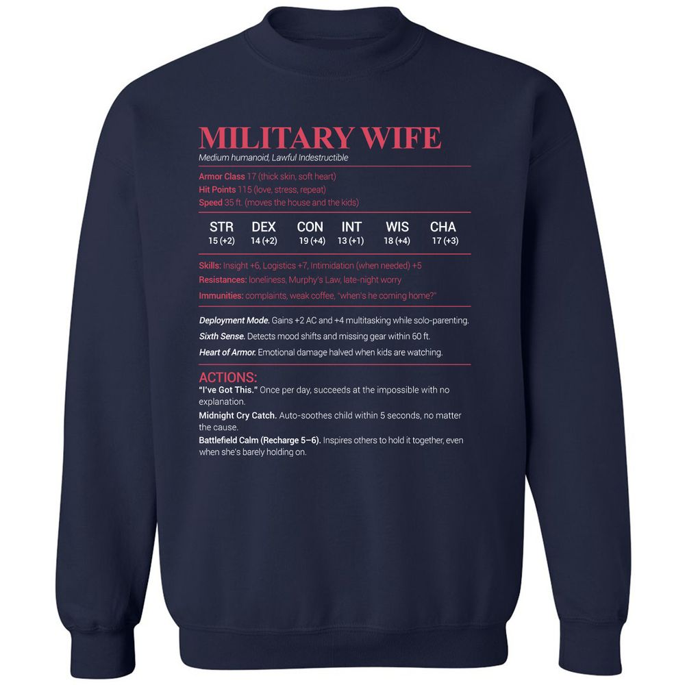 Military Wife Stats Classic Unisex Sweatshirt - Navy - 2