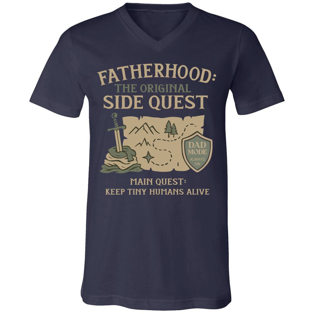 Fatherhood The Original Side Quest Unisex V-Neck T-Shirt - Navy - 2
