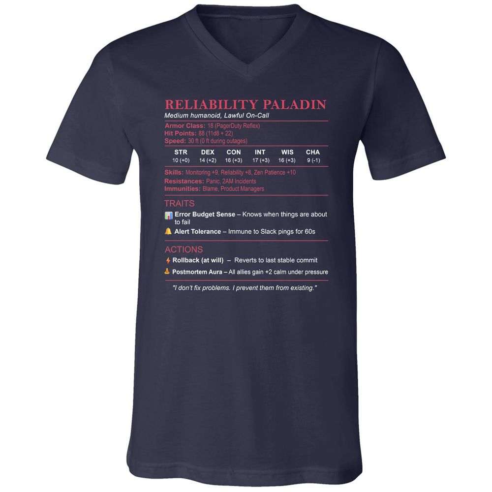 SRE Stats (Reliability Paladin) Unisex V-Neck T-Shirt - Navy - 2