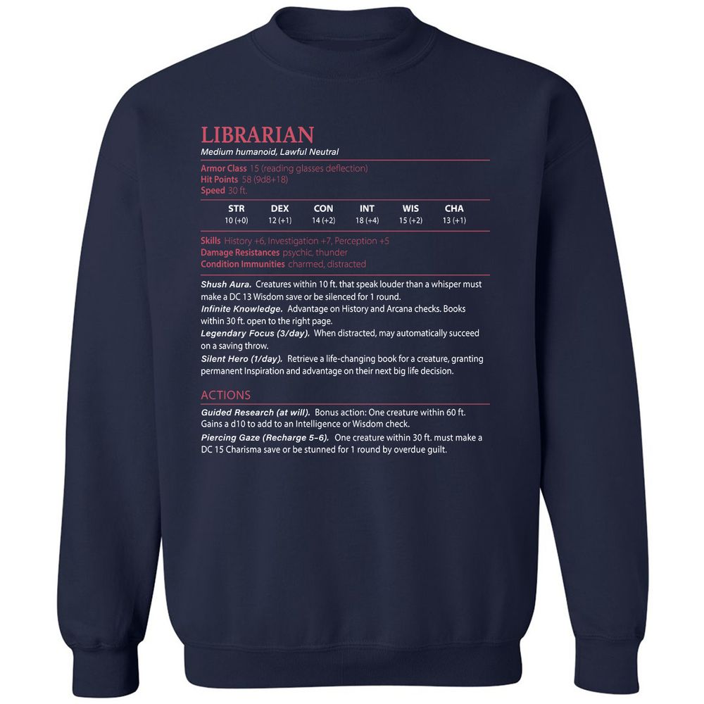 Librarian Stats Classic Unisex Sweatshirt - Navy - 2