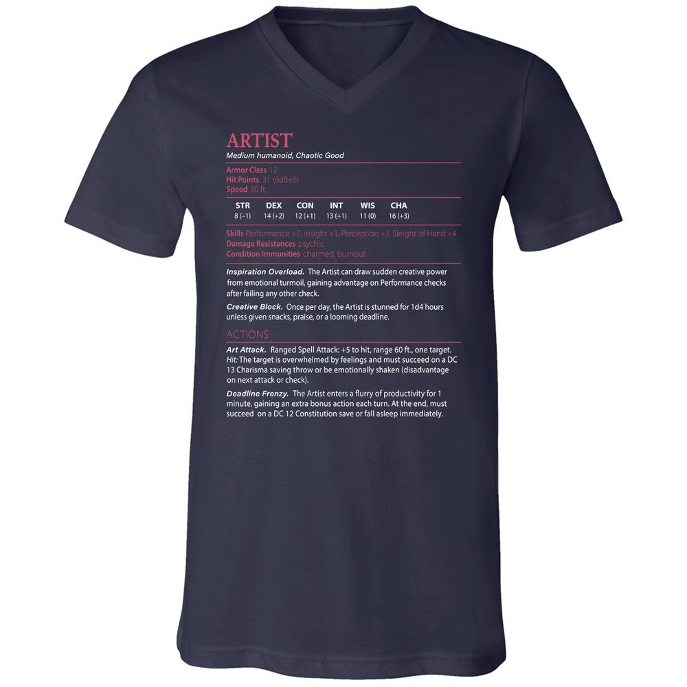 Artist Stats Unisex V-Neck T-Shirt - Navy - 2