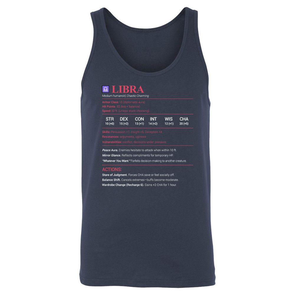 Libra Stats Unisex Jersey Tank - Navy - 2