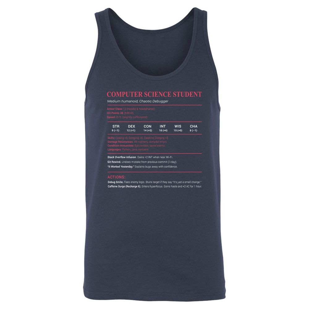 Computer Science Student Unisex Jersey Tank - Navy - 2