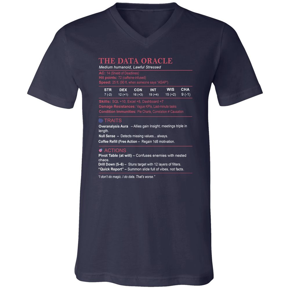 Data Analyst Stats (The Data Oracle) Unisex V-Neck T-Shirt - Navy - 2