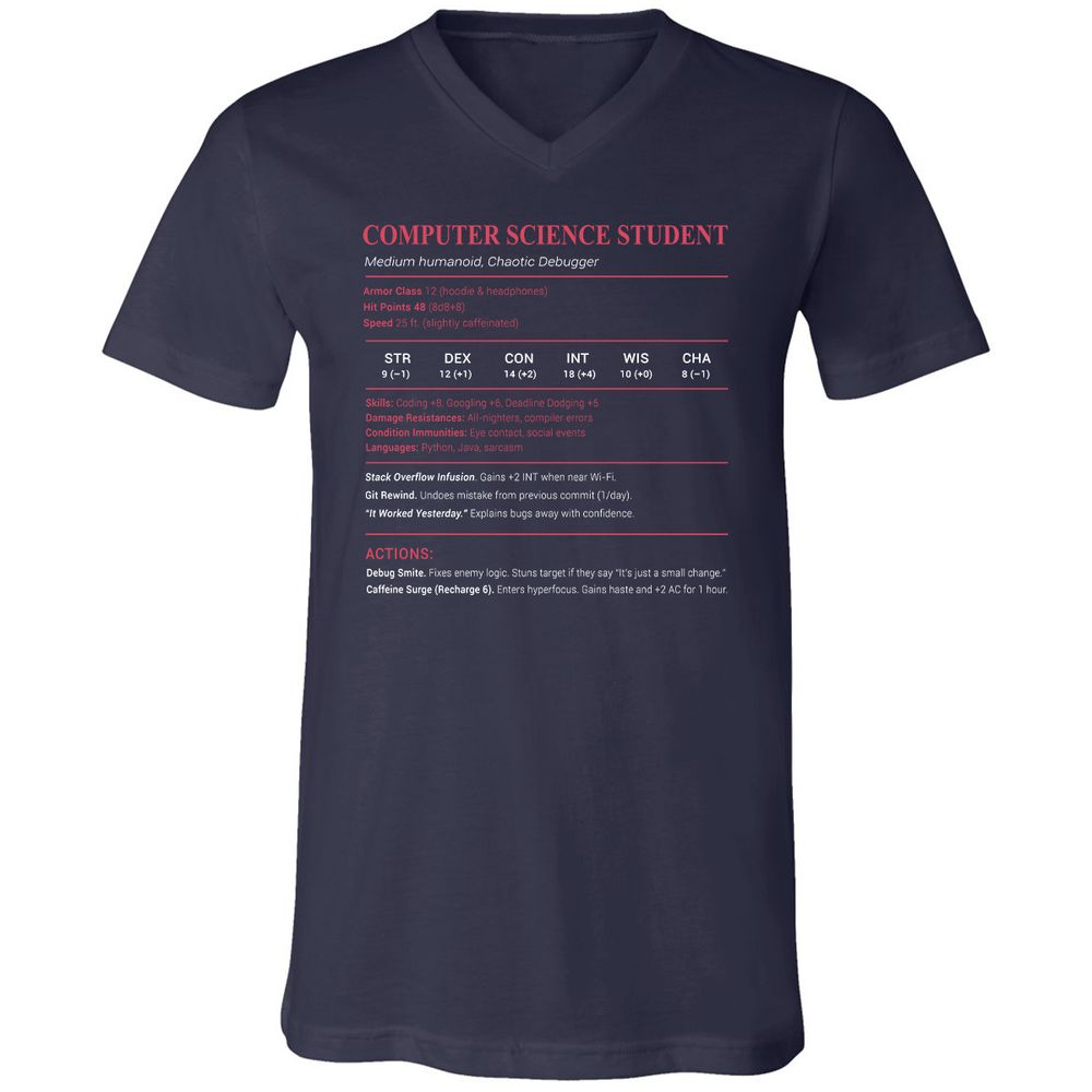 Computer Science Student Unisex V-Neck T-Shirt - Navy - 2