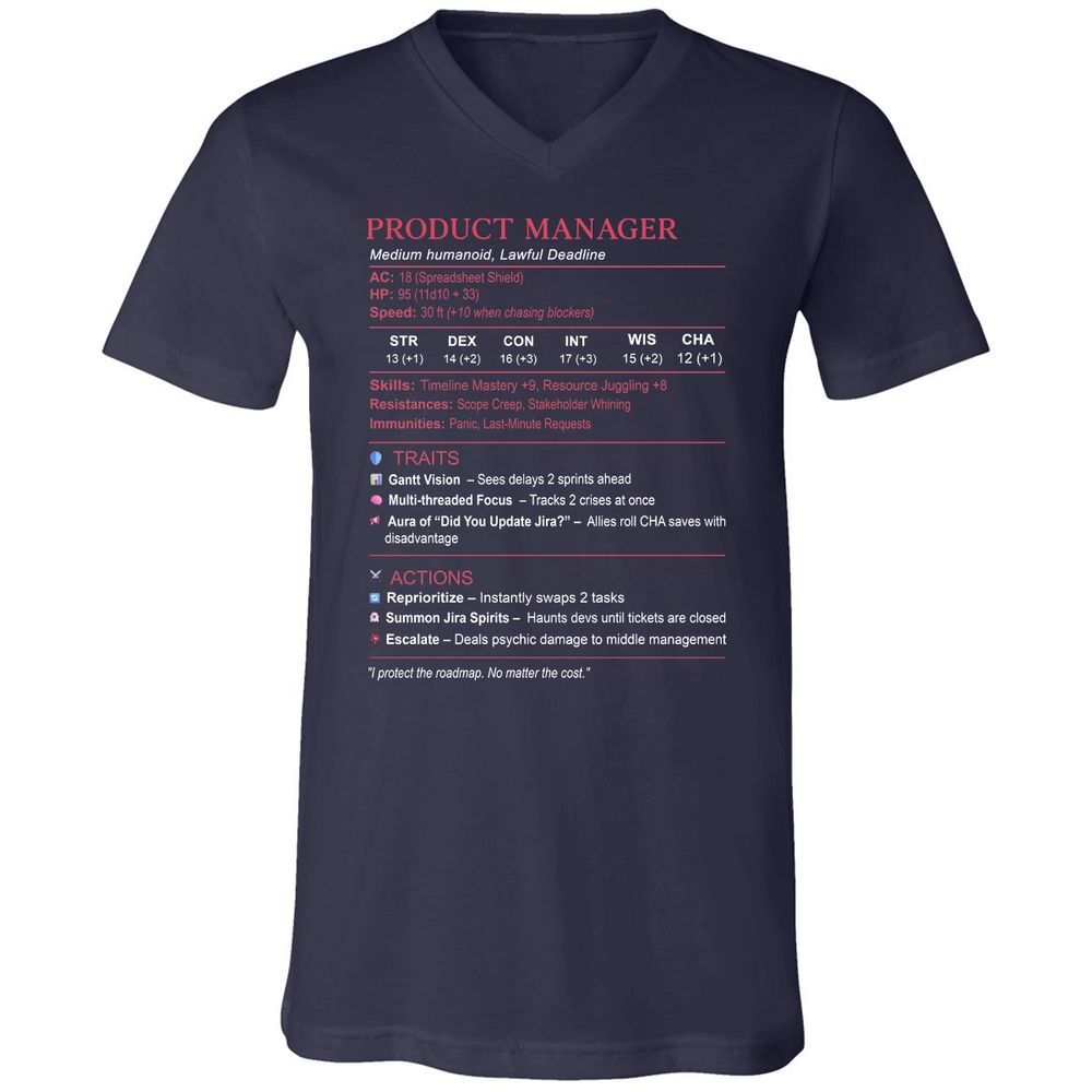 Product Manager Stats (PM) Unisex V-Neck T-Shirt - Navy - 2