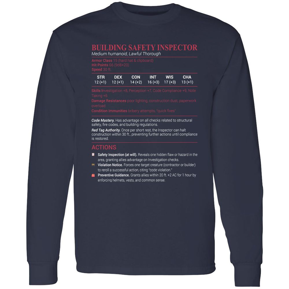 Building Safety Inspector Long Sleeve T-Shirt - Navy - 2