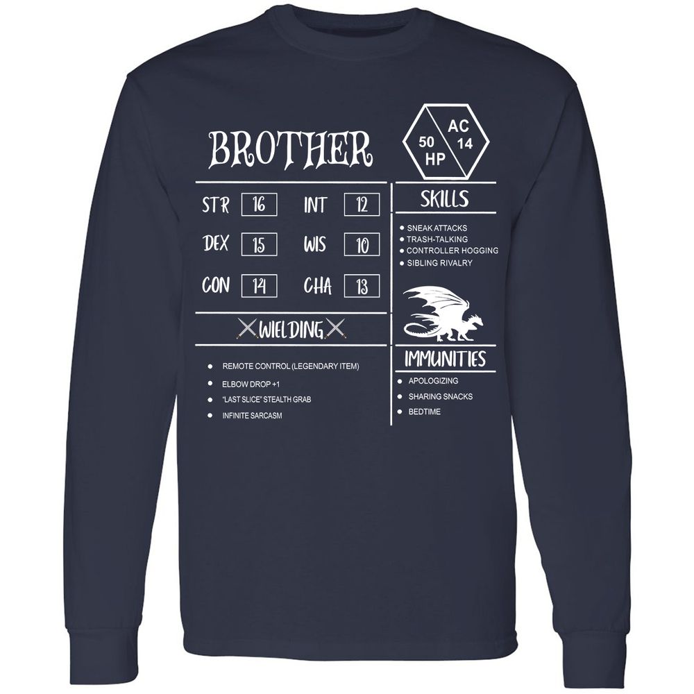 Brother Stats Long Sleeve T-Shirt - Navy - 2
