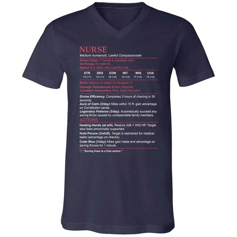 Nurse Stats 3 Unisex V-Neck T-Shirt - Navy - 2