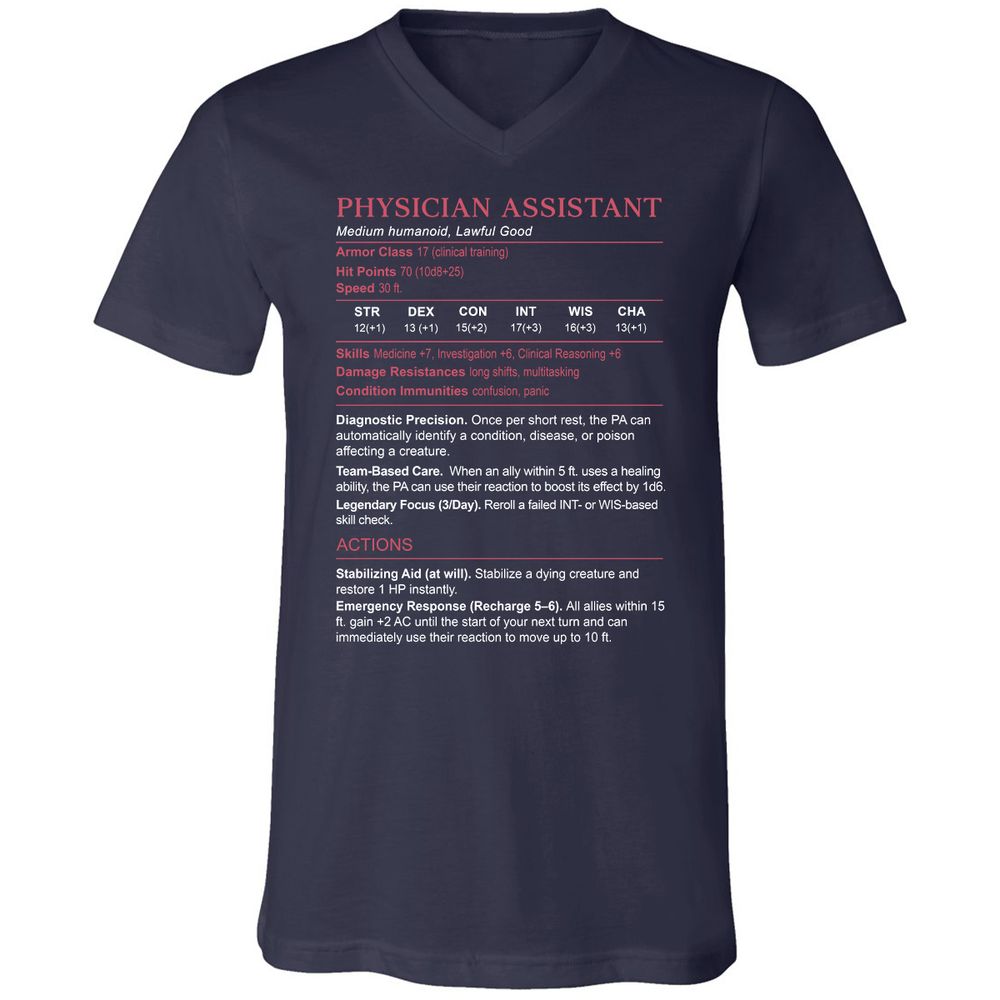 PHYSICIAN ASSISTANT Stats Unisex V-Neck T-Shirt - Navy - 2